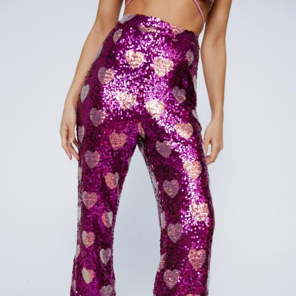 Nasty Gal Sequin Heart Bellbottoms Size 12 - Picture 2 of 4